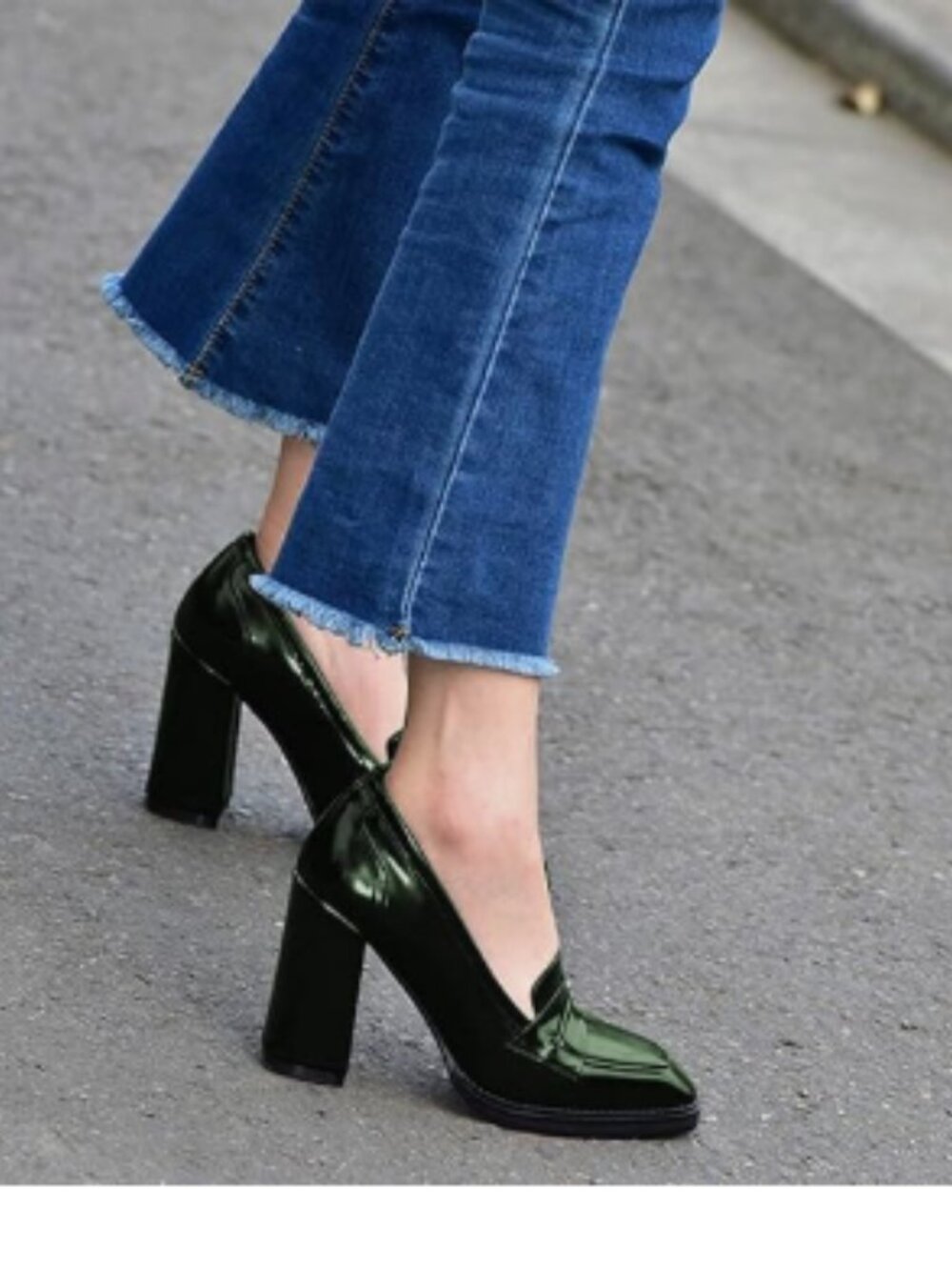 FOWT Dark Green High Block Heels Loafers for Women Classical Square Toe Pumps